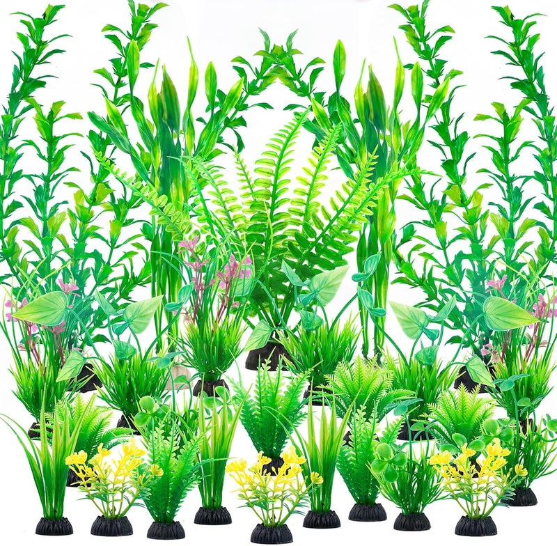 Ameliade Aquarium Artificial Green Plastic Plants Decorations 26 PCS Large Fish Tank Accessories Goldfish Betta Tank Decor - Image 1
